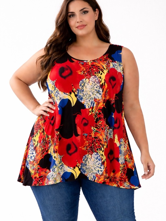 Tops - Plus Size XXXL Bold Floral Tunic Top Flowy Swing Blouse